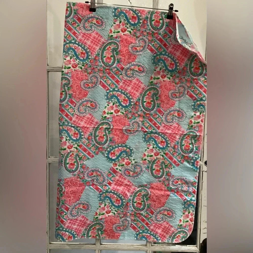 Lot Of 2 Seer Sucker Receiving Blankets Pink Themed Paisley/ Flowers Handmade